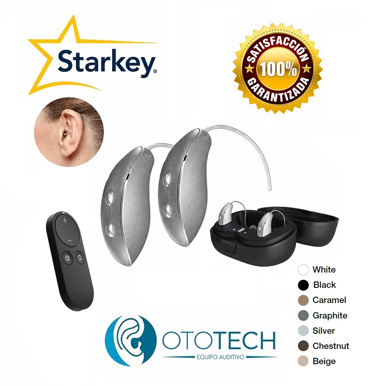 Aparatos Auditivos STARKEY Omega Ai 16 RIC Recargables 2pzas y Control Remoto